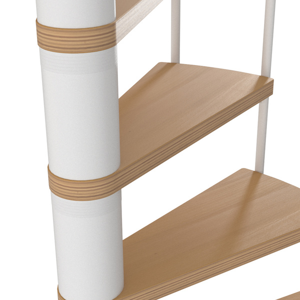 Spindeltreppe Calgary, Ø120cm weiß Stufen Multiplexholz, Geschosshöhe 244,8-280,8, Einzelstab