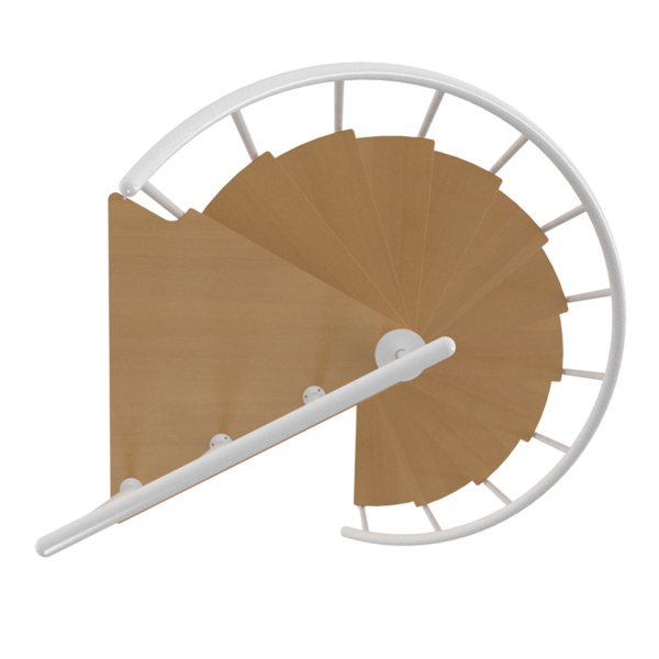 Spindeltreppe Calgary, Ø120cm weiß Stufen Multiplexholz, Geschosshöhe 244,8-280,8, Einzelstab