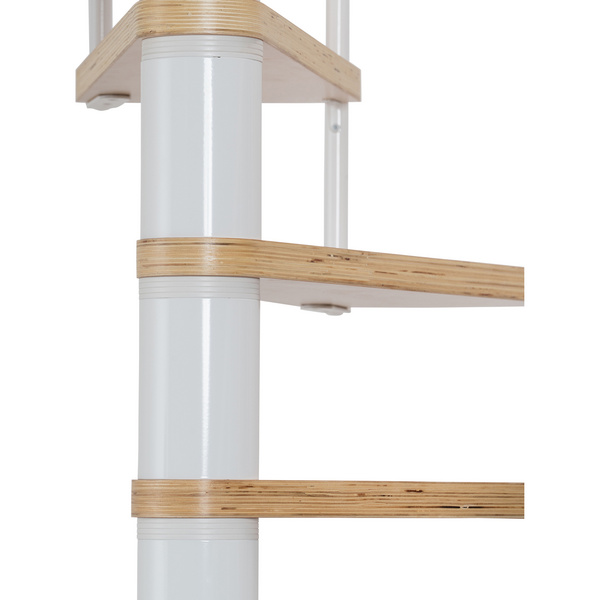 Spindeltreppe Calgary, Ø120cm weiß Stufen Multiplexholz, Geschosshöhe 244,8-280,8, Einzelstab