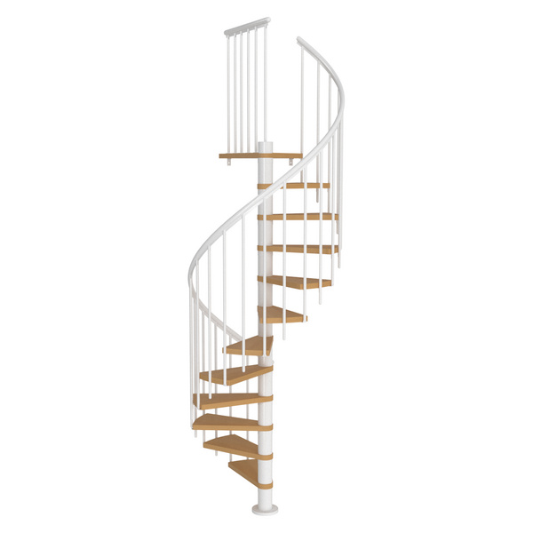 Spindeltreppe Montreal Ø120cm weiß Stufen Multiplexholz Buche Geschosshöhe 252 – 282cm
