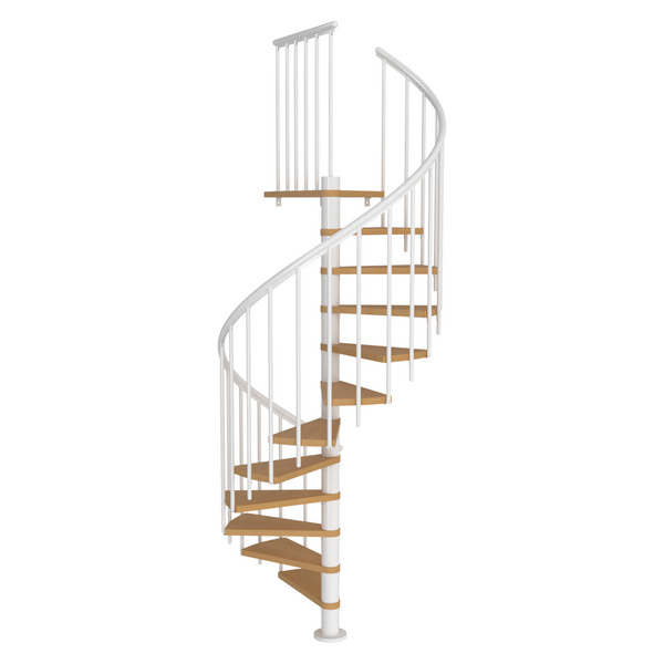Spindeltreppe Montreal Ø140cm weiß Stufen Multiplexholz Buche Geschosshöhe 252-282cm
