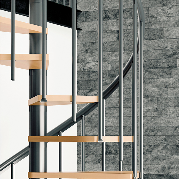 Spindeltreppe Montreal, Ø120cm anthrazit Stufen Multiplexholz , Geschosshöhe 252-282, Einzelstab