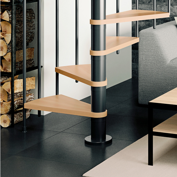 Spindeltreppe Montreal, Ø120cm anthrazit Stufen Multiplexholz , Geschosshöhe 252-282, Einzelstab