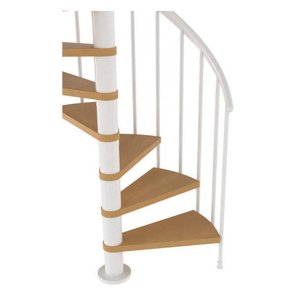 Spindeltreppe Montreal Ø140cm weiß Stufen Multiplexholz Buche Geschosshöhe 252-282cm
