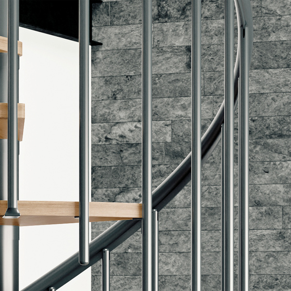 Spindeltreppe Montreal, Ø140cm anthrazit Stufen Eiche, lackiert, Geschosshöhe 252-282, Einzelstab