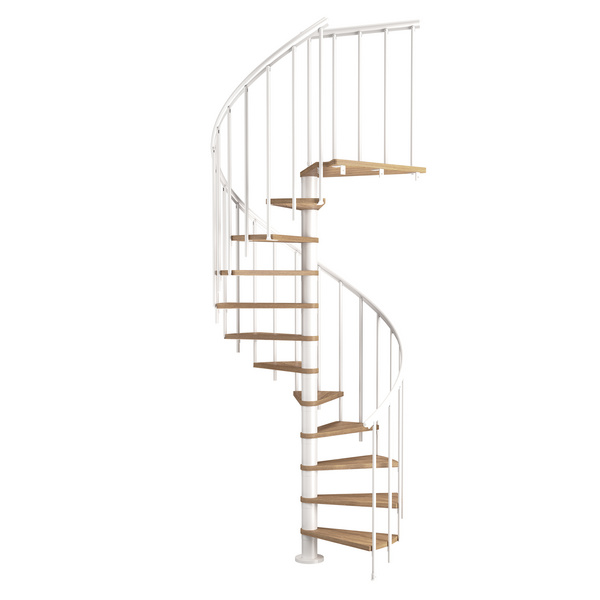 Spindeltreppe Montreal, Ø120cm weiß Stufen Eiche, lackiert, Geschosshöhe 252-282, Einzelstab