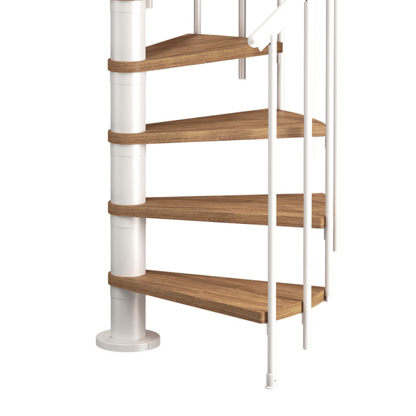 Spindeltreppe Montreal, Ø120cm weiß Stufen Eiche, lackiert, Geschosshöhe 252-282, Einzelstab