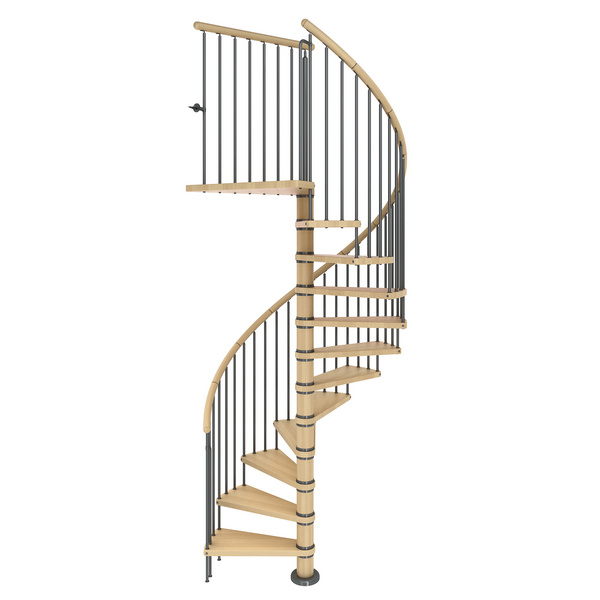 Spindeltreppe Winnipeg Buche geölt Ø140cm Metallteile grau 14 Stufen, Geschoßhöhe 307,5 -367,5cm Einzelstab