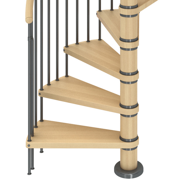 Spindeltreppe Winnipeg, Buche geölt, Ø120cm Metallteile grau pulverbesch., 11 Stufen, Geschoßhöhe 246-270cm Einzelstab