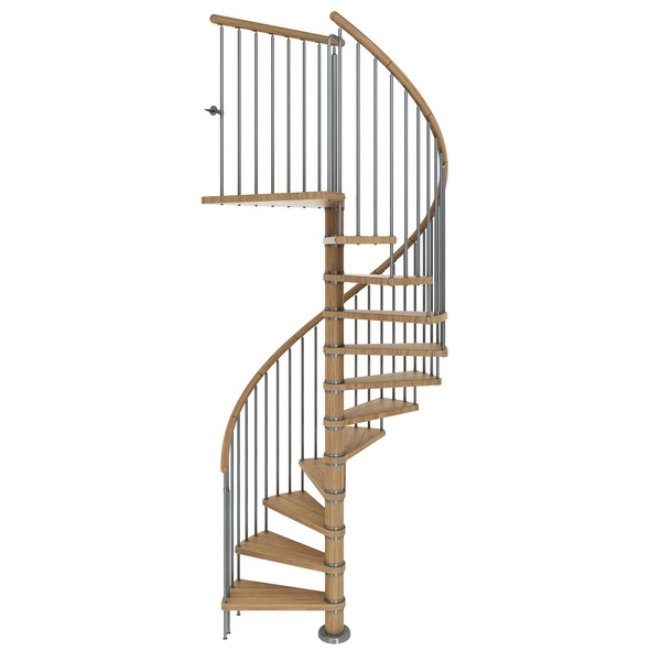 Spindeltreppe Winnipeg Eiche geölt Ø140cm Metallteile grau 14 Stufen, Geschoßhöhe 307,5 -367,5cm Einzelstab