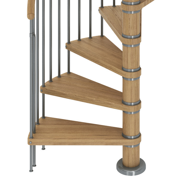 Spindeltreppe Winnipeg, Eiche geölt, Ø120cm Metallteile grau pulverbesch.,, Geschoßhöhe 292,5-315cm Einzelstab