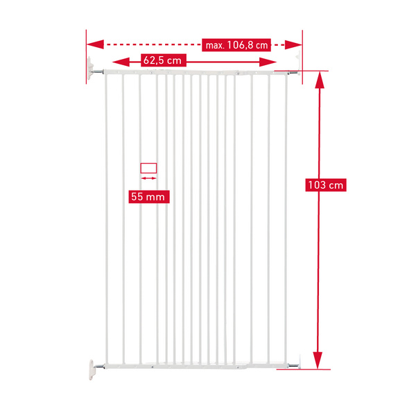 Tierschutzgitter, Metall weiß einstellbare Breite 62,5-106,8cm, Höhe 103cm