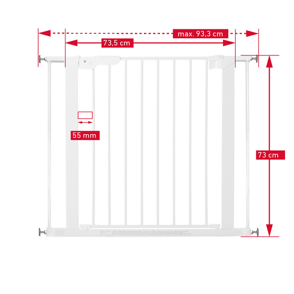 Kindersicherheitsgitter Björn, Metallg. weiß einstellbare Breite 73,5-93,3cm, Höhe 73cm