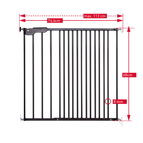 Kindersicherheitsgitter Lars, Metallg. anthrazi einstellbare Breite74,4-113cm / 68cm, Höhe 68cm