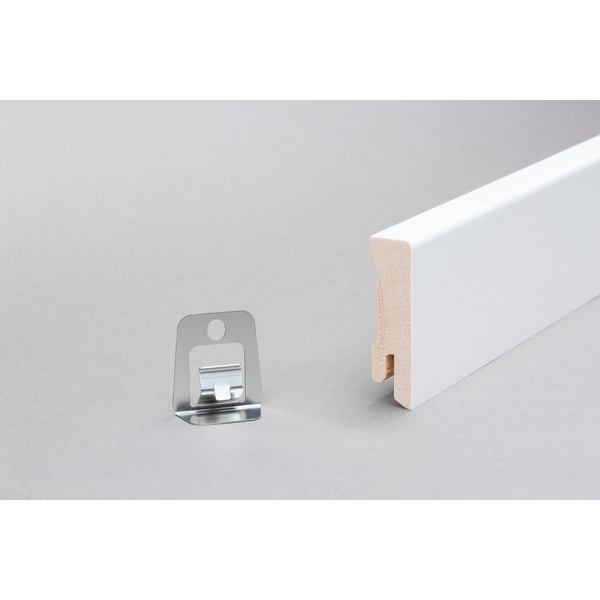Sockelleiste Modern 16x58x2400mm, PUR Starkfolie weiß, Clipnut