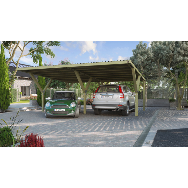 Y-Doppelcarport, mit PVC-Dachplatten