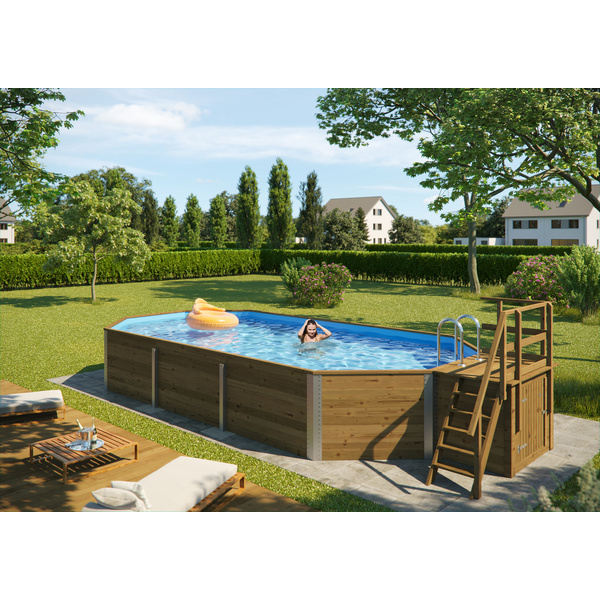 Massivholzpool 594 A, Sparset inkl. Sandfilteranlage und Technikraum