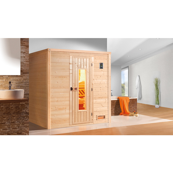 Premium Massivholz-Sauna BERGEN Gr. 2 Sparset 7, 5 kW OS inkl. digitaler Steuerung 2 HT