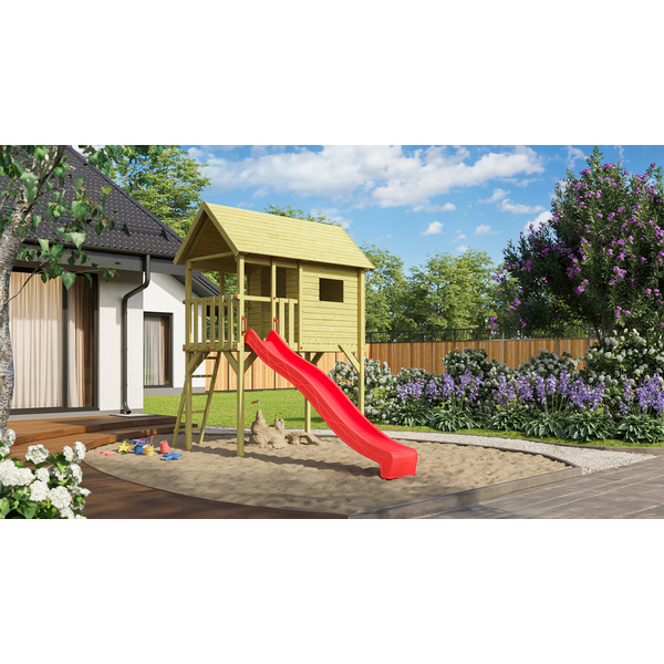 Tabaluga Kinderstelzenhaus 815, mit Wellenwasserrutsche rot 290cm