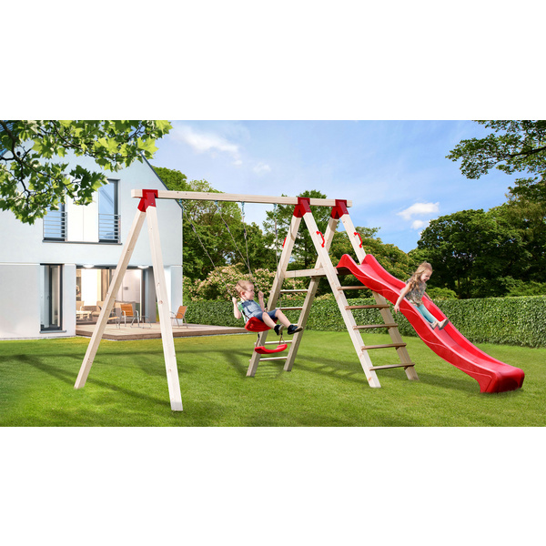 Tabaluga Drachenschaukel mit Podest, 2 Schaukelbretter, Sparset inkl. Rutsche rot 290cm