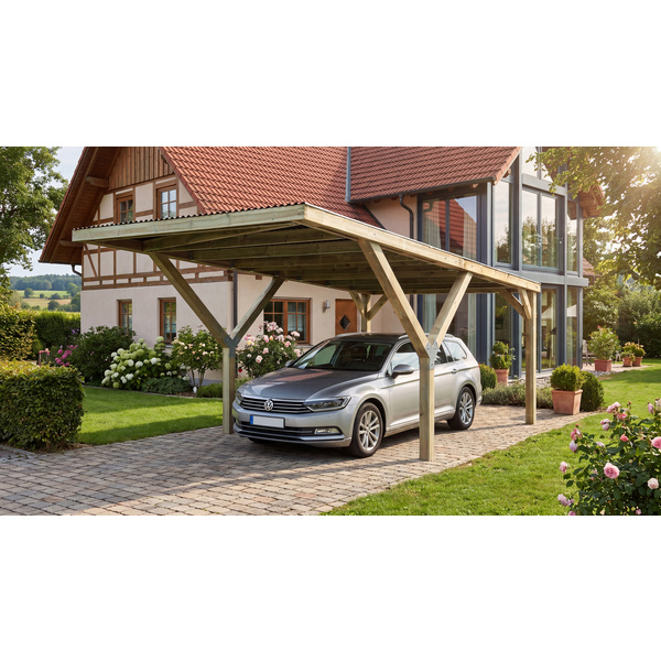 Y-Einzelcarport, mit Trapezblech-Dach
