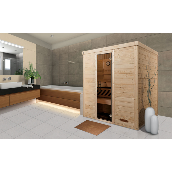 Premium Massivholz-Elementsauna KEMIGr. 4 Sparset 7, 5 kW BioS inkl. digitaler Steuerung