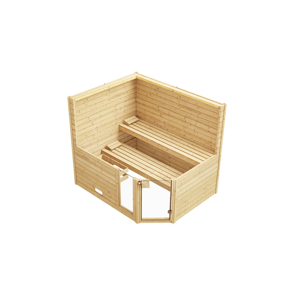 Massivholz-Sauna VALIDA Gr. 4 Sparset 9, 0 kW K inkl. integrierter Steuerung, Glastür und Fenster 4 GTF