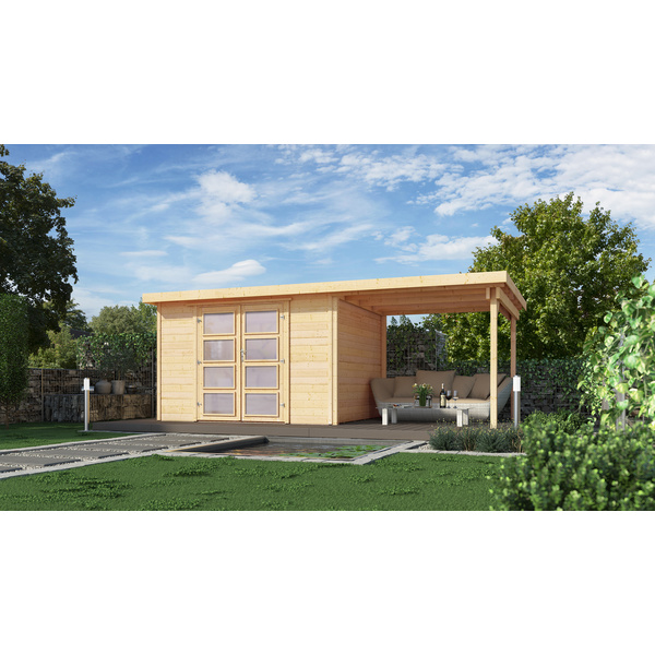 Gartenhaus 321 B Gr.1, natur, 19mm, DT Milchglas, Anbau 230cm