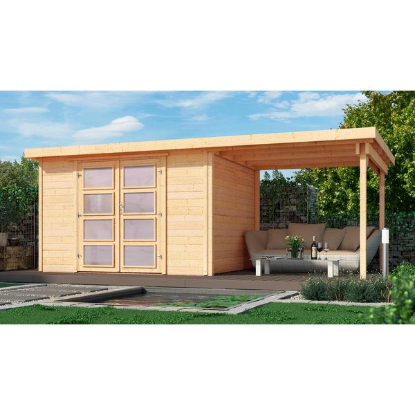 Gartenhaus 321 B Gr.3, natur, 19mm, DT Milchglas, Anbau 230cm