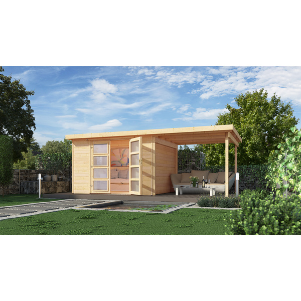 Gartenhaus 321 B Gr.4, natur, 19mm, DT Milchglas, Anbau 230cm