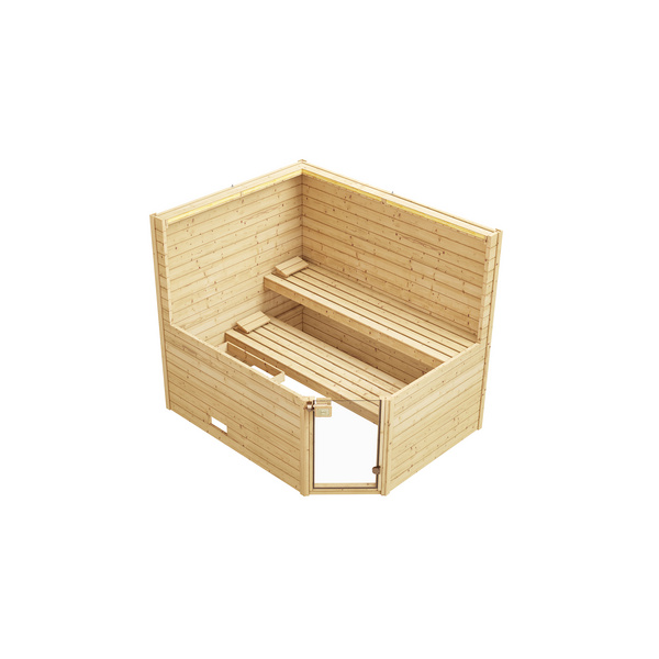 Massivholz-Sauna VALIDA Eck Gr. 4 Sparset 9, 0 kW K inkl. integrierter Steuerung, Glastür Eck 4 GT