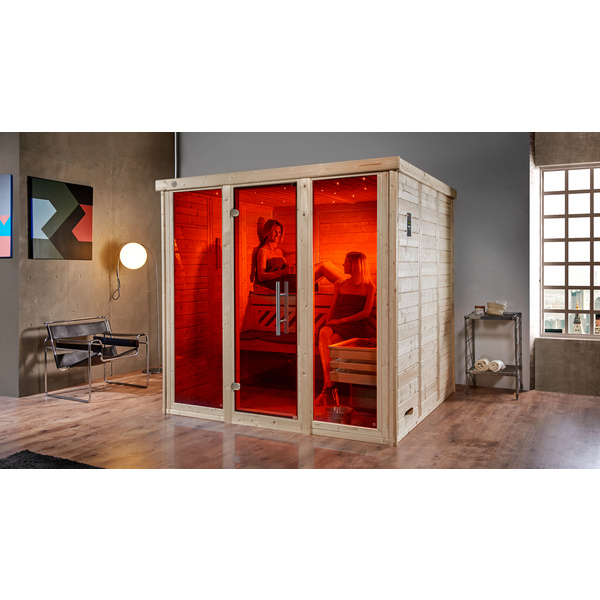 Design-Sauna KEMI PANORAMA 3 inkl. 7, 5 kW BioS-Ofenset