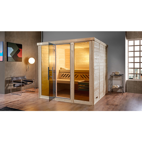 Design-Sauna KEMI PANORAMA 3 inkl. 7, 5 kW BioS-Ofenset