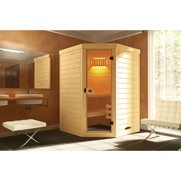 Massivholz-Elementsauna LAUKKALA13, 6 kW OS+Leuchte