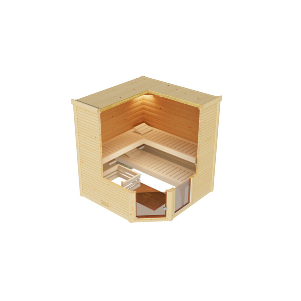 Design-Sauna CUBILIS Gr. 2 Sparset 7, 5 kW OS inkl. digitaler Steuerung, Glastür und Fenster