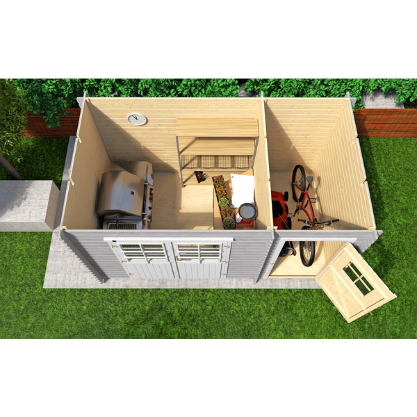 Gartenhaus 254 Gr.2, hellgrau, 28mm, DT, Nebenraum ET, mit 2. Raum