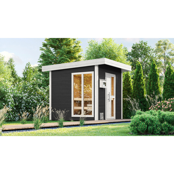 Saunahaus 45mm KUOPIO mit neuem Fenster, anthrazit, inkl. Technikpaket 1