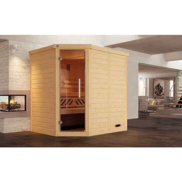 Design-Sauna KEMI Eck GT, Edelstahlset + Konzentrat, OS 4, 5