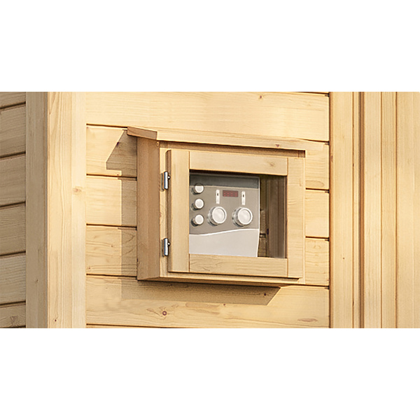 Gartensauna Kaapi 1 mit 400V Dampfbad-Ofen, analoge Steuerung, Ofenschutz, Saunasteine, Anschlusskabel