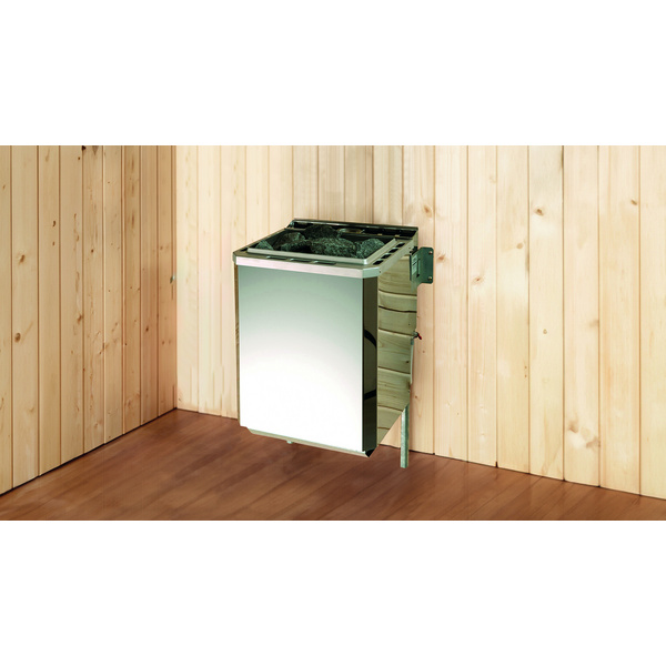 Gartensauna Kaapi 2 mit 400V Dampfbad-Ofen, analoge Steuerung, Ofenschutz, Saunasteine, Anschlusskabel