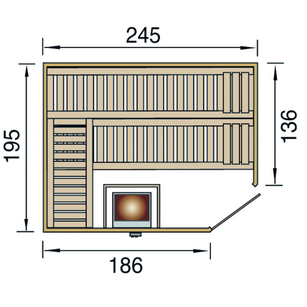Premium Massivholz-Elementsauna KEMI Eck Gr. 3 Sparset 7, 5 kW OS inkl. digitaler Steuerung, Edelstahl-/Holzgriff