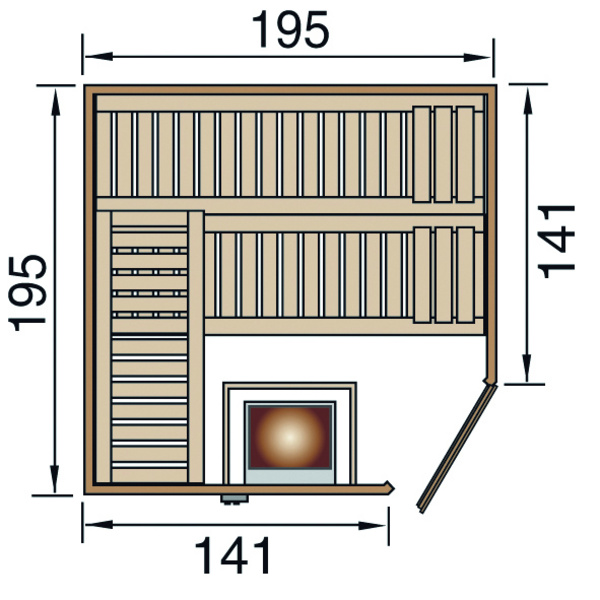 Premium Massivholz-Sauna TURKU Gr. 2 Sparset 7, 5 kW OS inkl. digitaler Steuerung 2 GTF