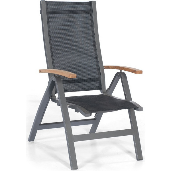 Klappsessel Florida Textilgewebe schwarz / Teakholz Alu Anthrazit 1 Sitzer