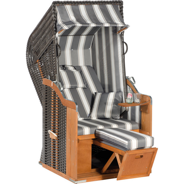 Garten Strandkorb 1-Sitzer Rustikal 250 PLUS PVC Kunststoffgeflecht anthrazit Stoff 1214