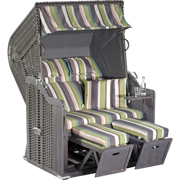 Garten Strandkorb Rustikal 255 PLUS PVC Kunststoffgeflecht anthrazit Stoff 1226