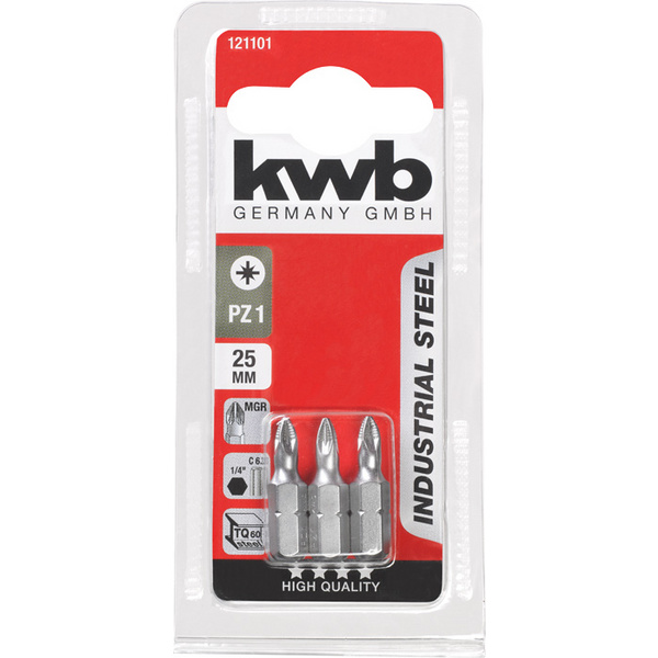 3 INDUSTRIAL STEEL Bits, 25mm, PZ 1