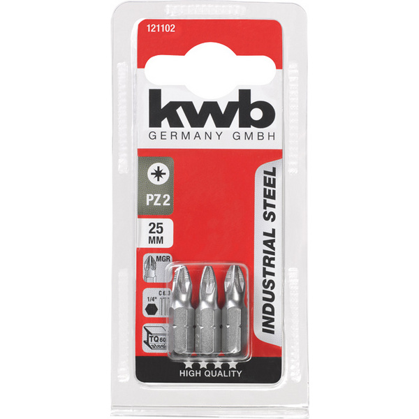 3 INDUSTRIAL STEEL Bits, 25mm, PZ 2