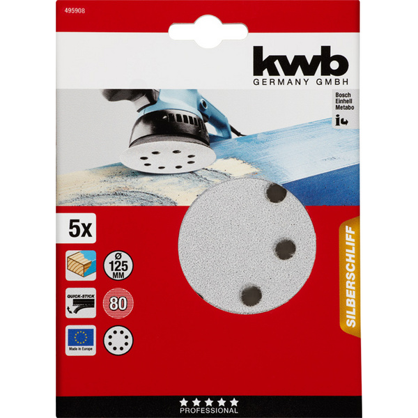 QUICK-STICK Schleifscheiben, HOLZ & LACK, Silberschliff, Ø 125mm, gelocht, 80