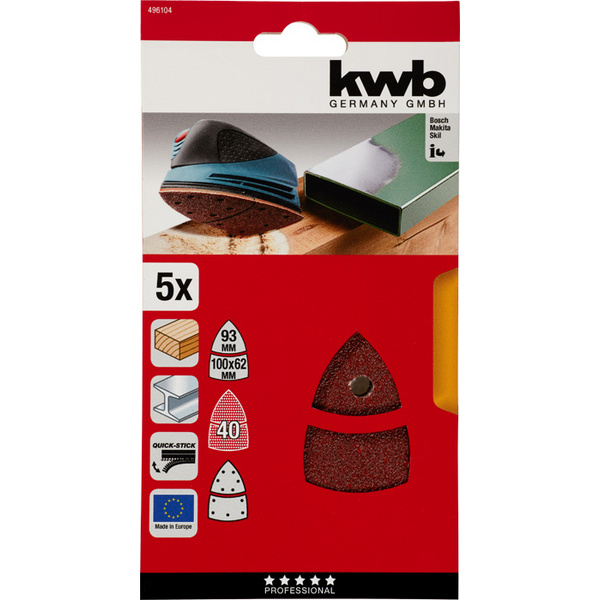 QUICK-STICK Schleifdreiecke, HOLZ & METALL, Edelkorund, 100x62, 93mm, 40