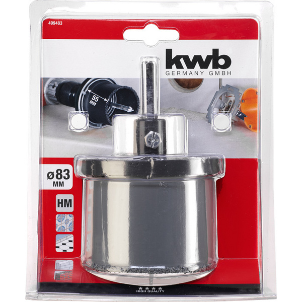 Lochsäge hartmetallbestreut, mit Trägerteller und Zentrierbohrer, ø 83mm